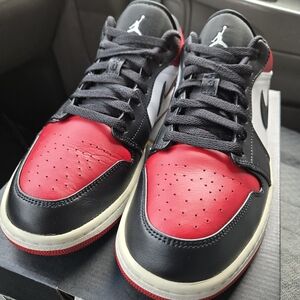 Jordan Air Jordan 1 Low Bred Toe Red Black White 553558-612 Men's Sneaker 11.5